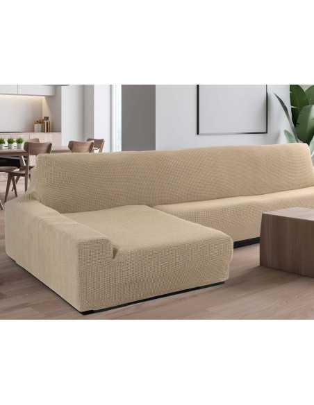Capa de sofá chaise longue bege super elástica
