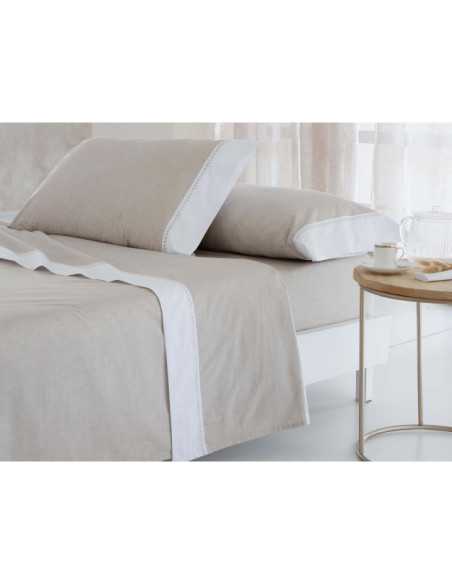 Juego de sábanas Leti beige 100% algodón | Antilo