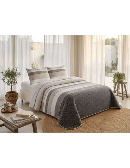 Colcha Bouti Huachi Gris Beige | Rayas Geométricas Ligera