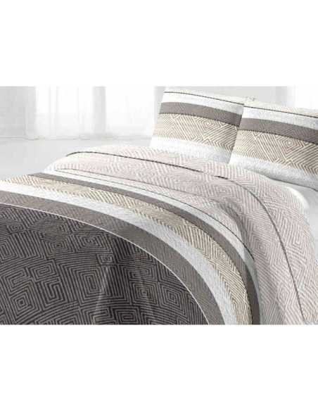 Colcha Bouti Huachi Gris Beige | Rayas Geométricas Ligera