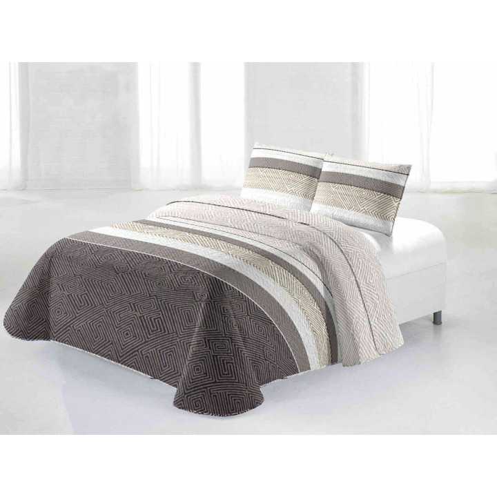 Colcha Bouti Huachi Gris Beige | Rayas Geométricas Ligera