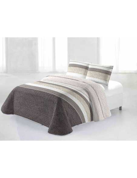 Colcha Bouti Huachi Gris Beige | Rayas Geométricas Ligera