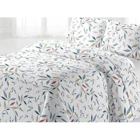 Colcha Bouti Taboca Hojas Azul | Ligera Estampada Blanca 2