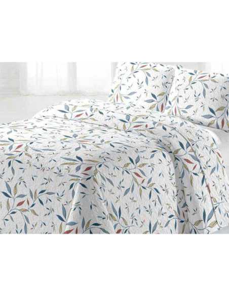 Colcha Bouti Taboca Hojas Azul | Ligera Estampada Blanca