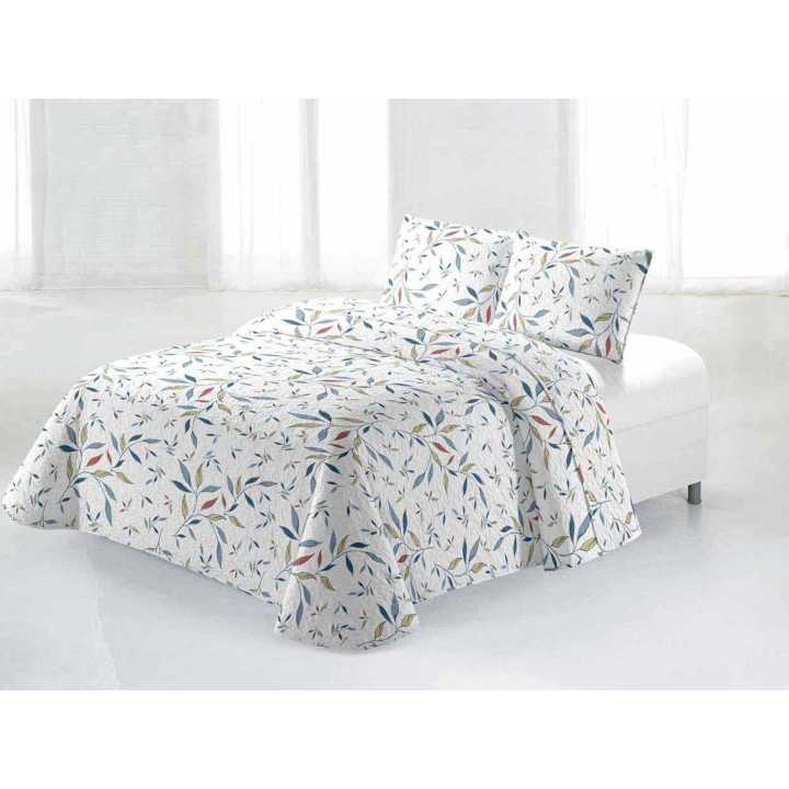 Colcha Bouti Taboca Hojas Azul | Ligera Estampada Blanca