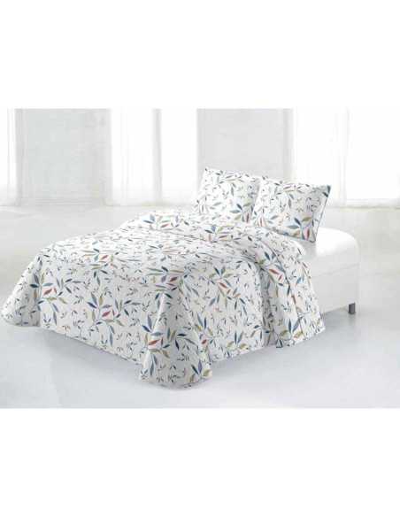 Colcha Bouti Taboca Hojas Azul | Ligera Estampada Blanca