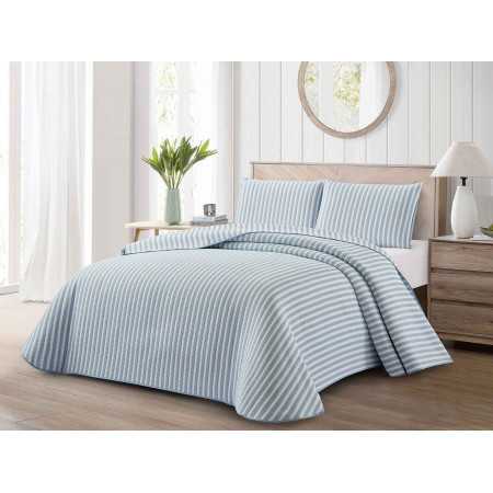 Colcha Bouti Laura Azul Branco | Riscas Verão Leve