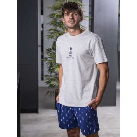 Pijama Privata Homem Lucas Cinza e Azul-Marinho