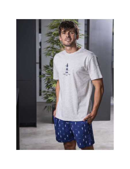 Pijama Privata Hombre Lucas Gris y Azul Marino