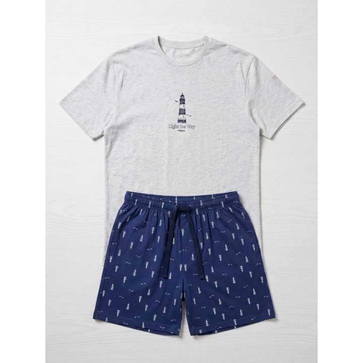 Pijama Privata Hombre Lucas Gris y Azul Marino