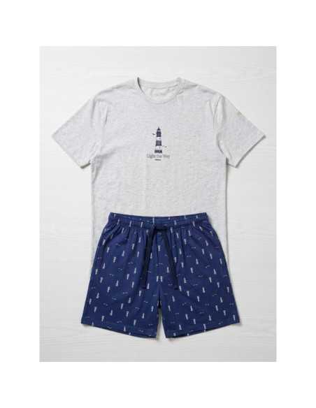 Pijama Privata Hombre Lucas Gris y Azul Marino