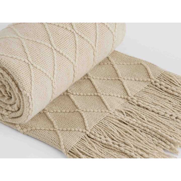 Pé de cama Diamond bege | Losangos e franjas