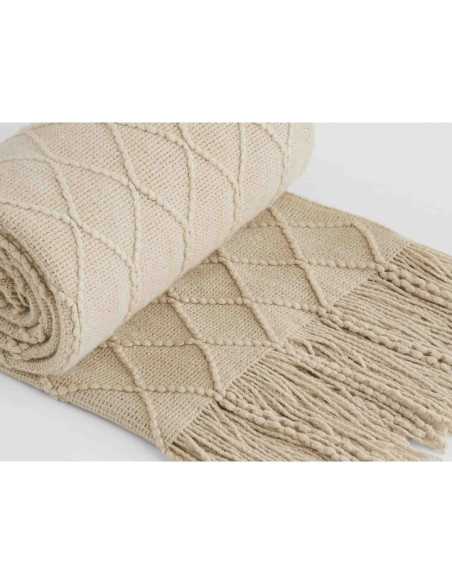 Pé de cama Diamond bege | Losangos e franjas
