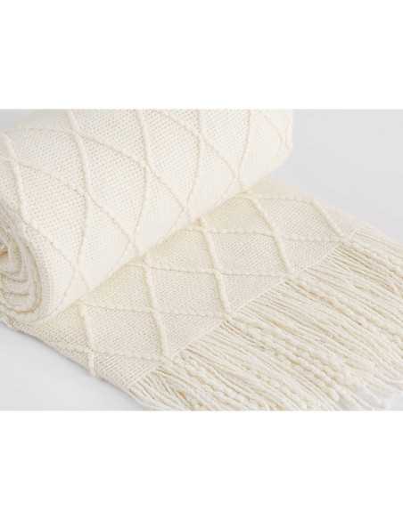 Pie de cama Diamond crudo | Rombos y flecos