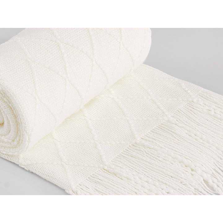 Pie de cama Diamond blanco | Rombos y flecos