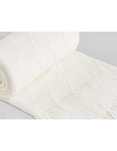 Pie de cama Diamond blanco | Rombos y flecos