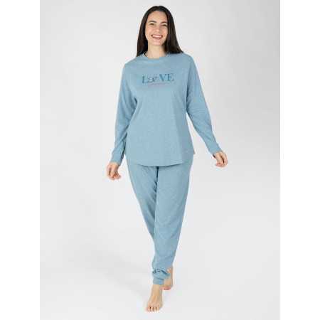 Pijama Mujer Astrid Azul Manga Larga | Revitex