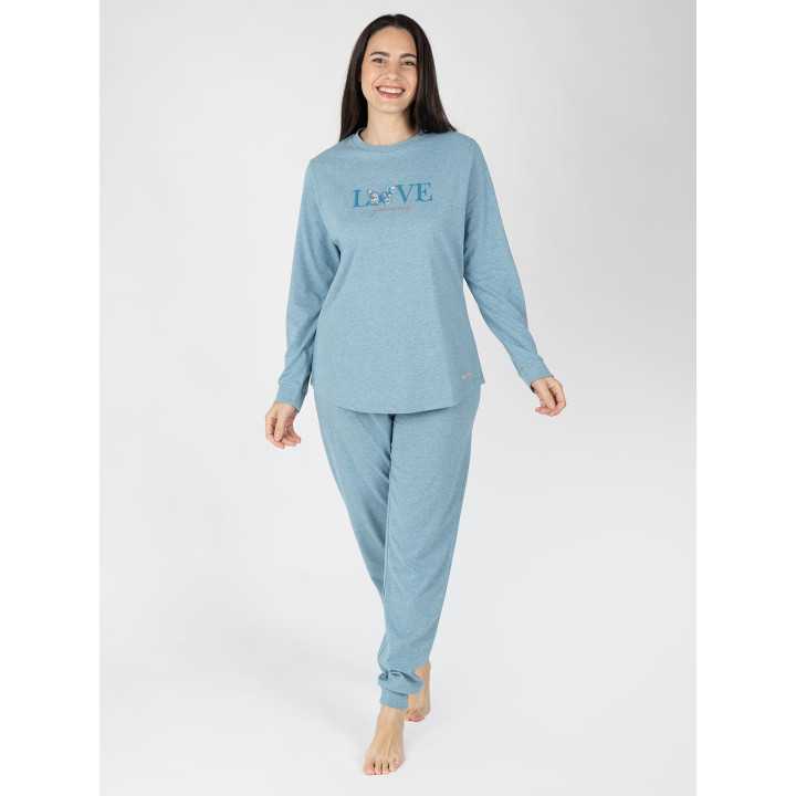 Pijama Mulher Astrid Azul Manga Comprida | Revitex