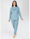 Pijama Mujer Astrid Azul Manga Larga | Revitex