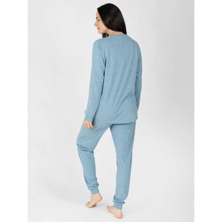 Pijama Mujer Astrid Azul Manga Larga | Revitex