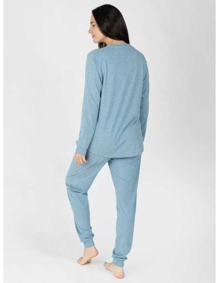 Pijama Mujer Astrid Azul Manga Larga | Revitex