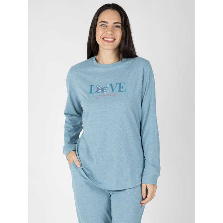 Pijama Mulher Astrid Azul Manga Comprida | Revitex
