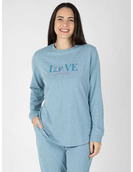 Pijama Mulher Astrid Azul Manga Comprida | Revitex