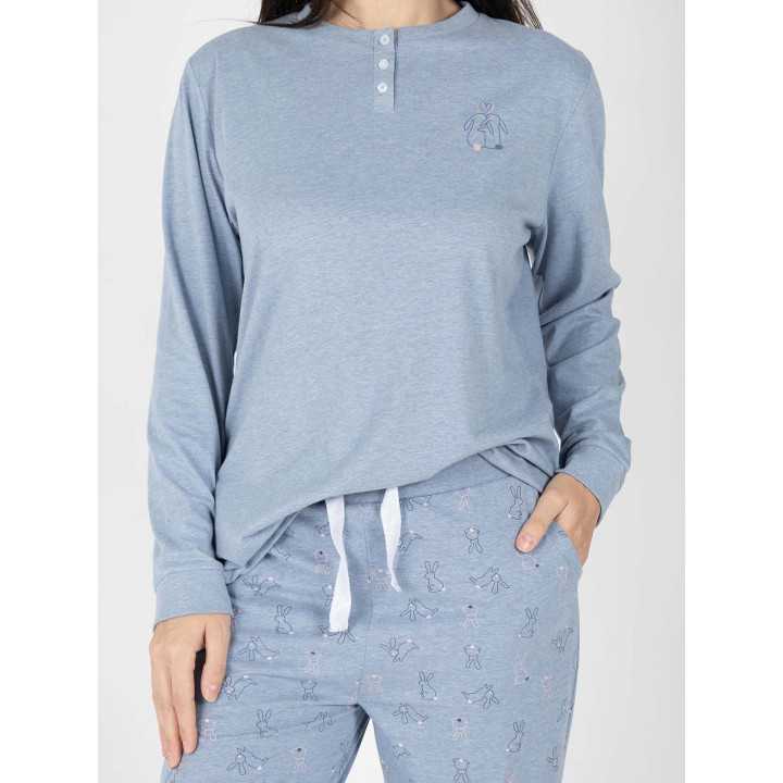 Pijama Mulher Saskia Azul Manga Comprida | Revitex