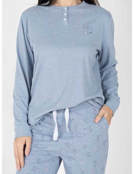 Pijama Mujer Saskia Azul Manga Larga | Revitex