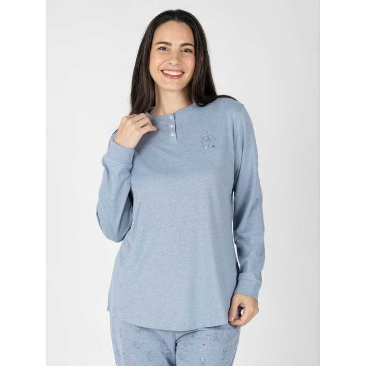 Pijama Mulher Saskia Azul Manga Comprida | Revitex