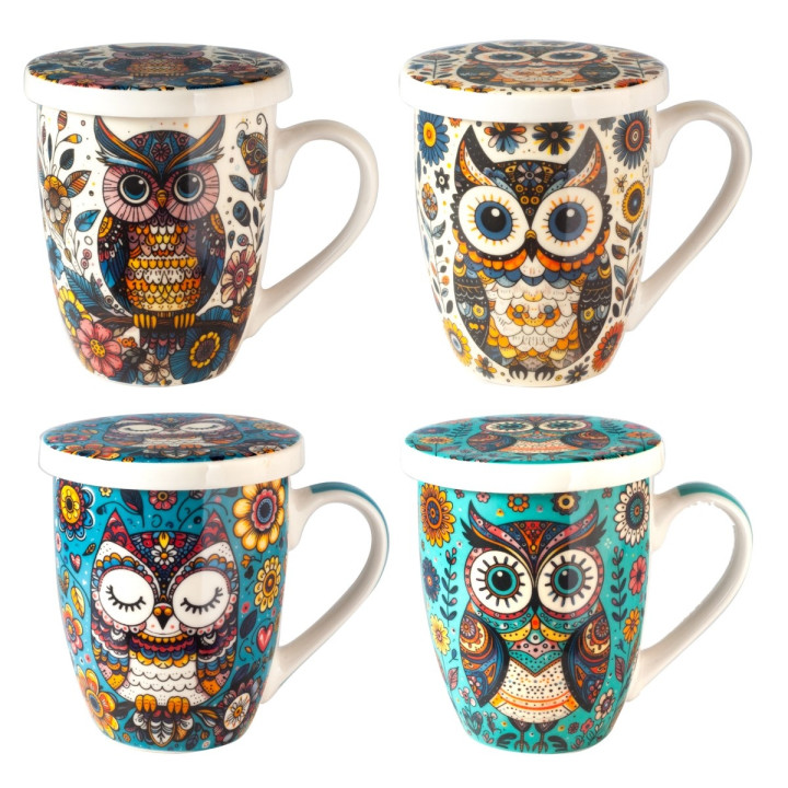 Mug y filtro buho c/caja regalo