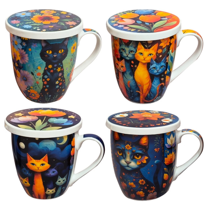 Mug y filtro gato c/caja regalo