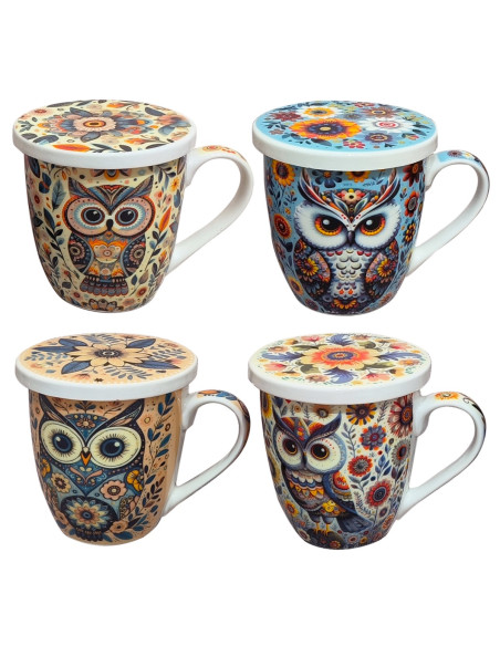 Mug y filtro buho c/caja regalo