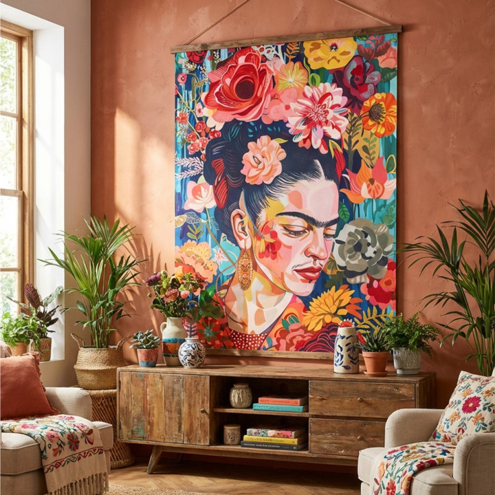 Lienzo enrollable mujer flores