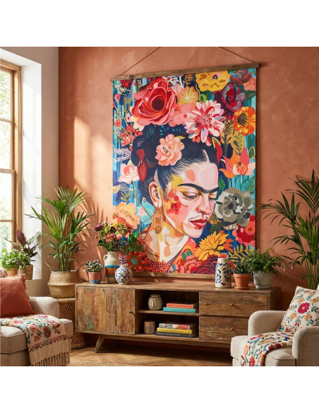 Lienzo enrollable mujer flores