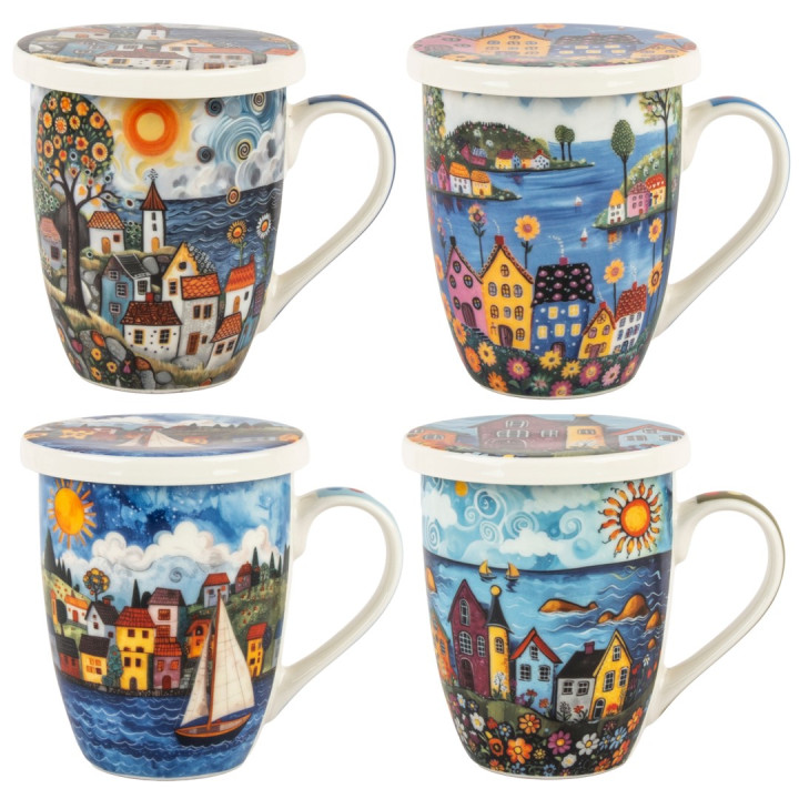 Mug y filtro casitas c/caja regalo