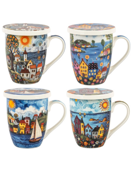 Mug y filtro casitas c/caja regalo