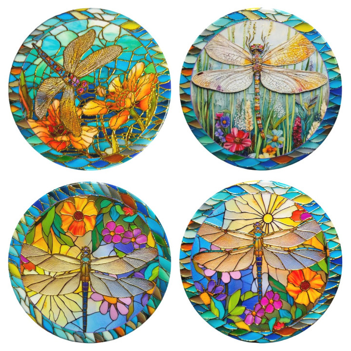 Posavasos libelula relieve dorado 4 dif.
