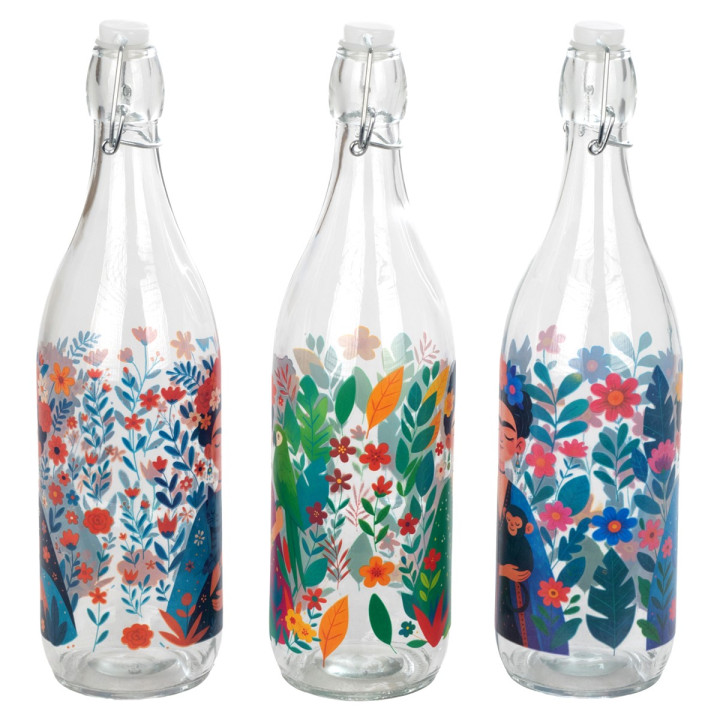 Botella con tapon mujer flores