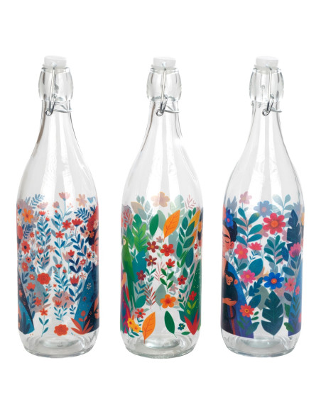 Botella con tapon mujer flores