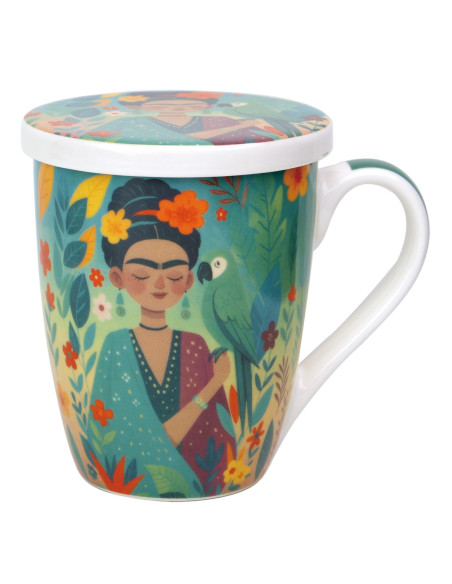 Mug y filtro mujer flores c/caja regalo