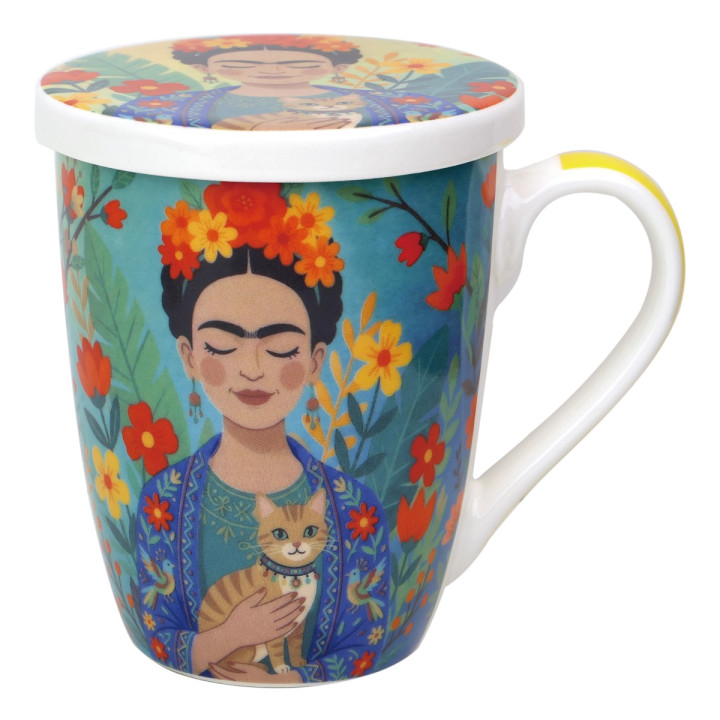 Mug y filtro mujer flores c/caja regalo