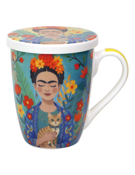 Mug y filtro mujer flores c/caja regalo