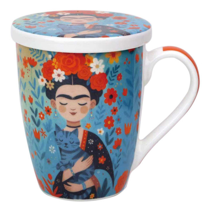 Mug y filtro mujer flores c/caja regalo
