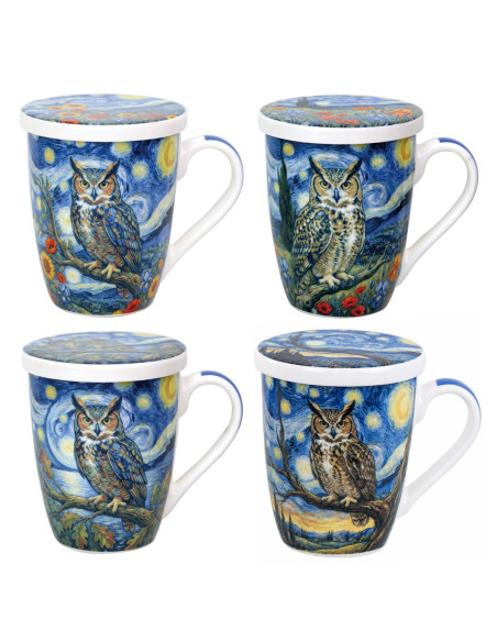 Mug y filtro buho c/caja regalo