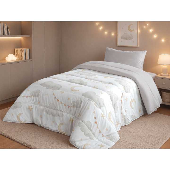 Edredão Infantil Dreamland 300g | Nuvens e Estrelas Cinza