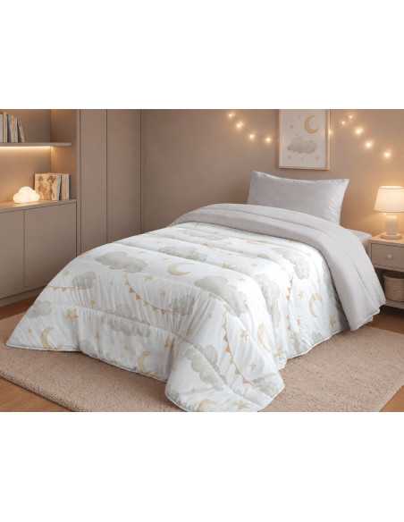 Edredão Infantil Dreamland 300g | Nuvens e Estrelas Cinza
