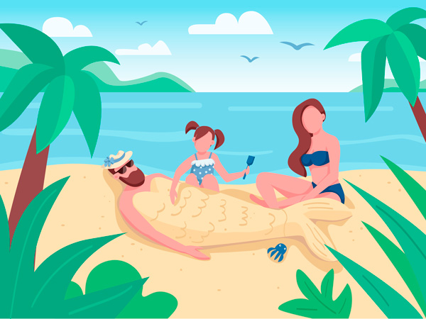 Juegos en la playa. Tapar con arena